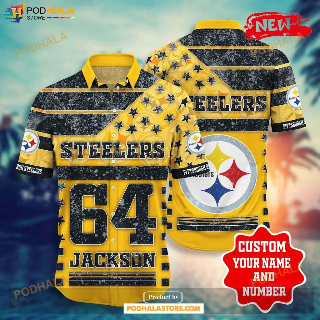 Pittsburgh Steelers Hawaiian Shirt, Personalized Jackson 64 All Over Print Design