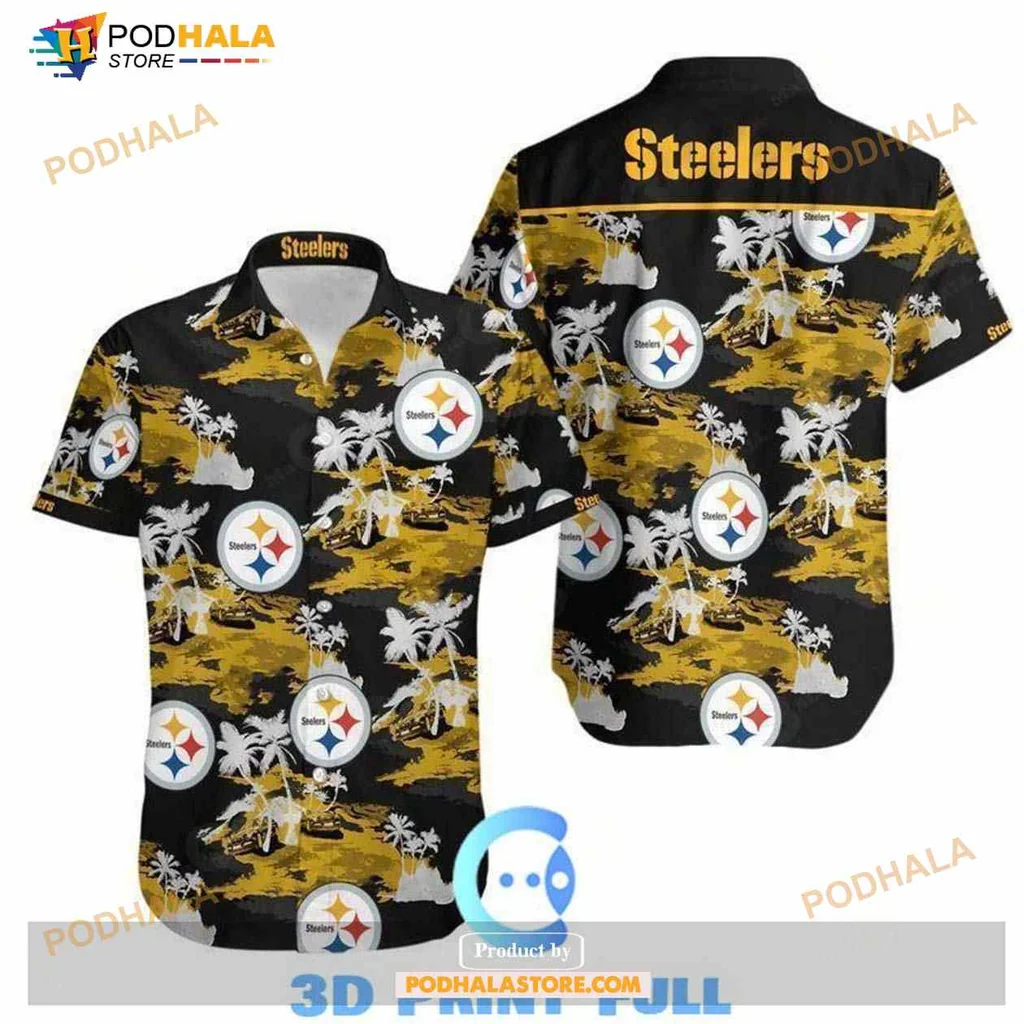 Pittsburgh Steelers Hawaiian Shirt, Vibrant Black And Gold All Over Print