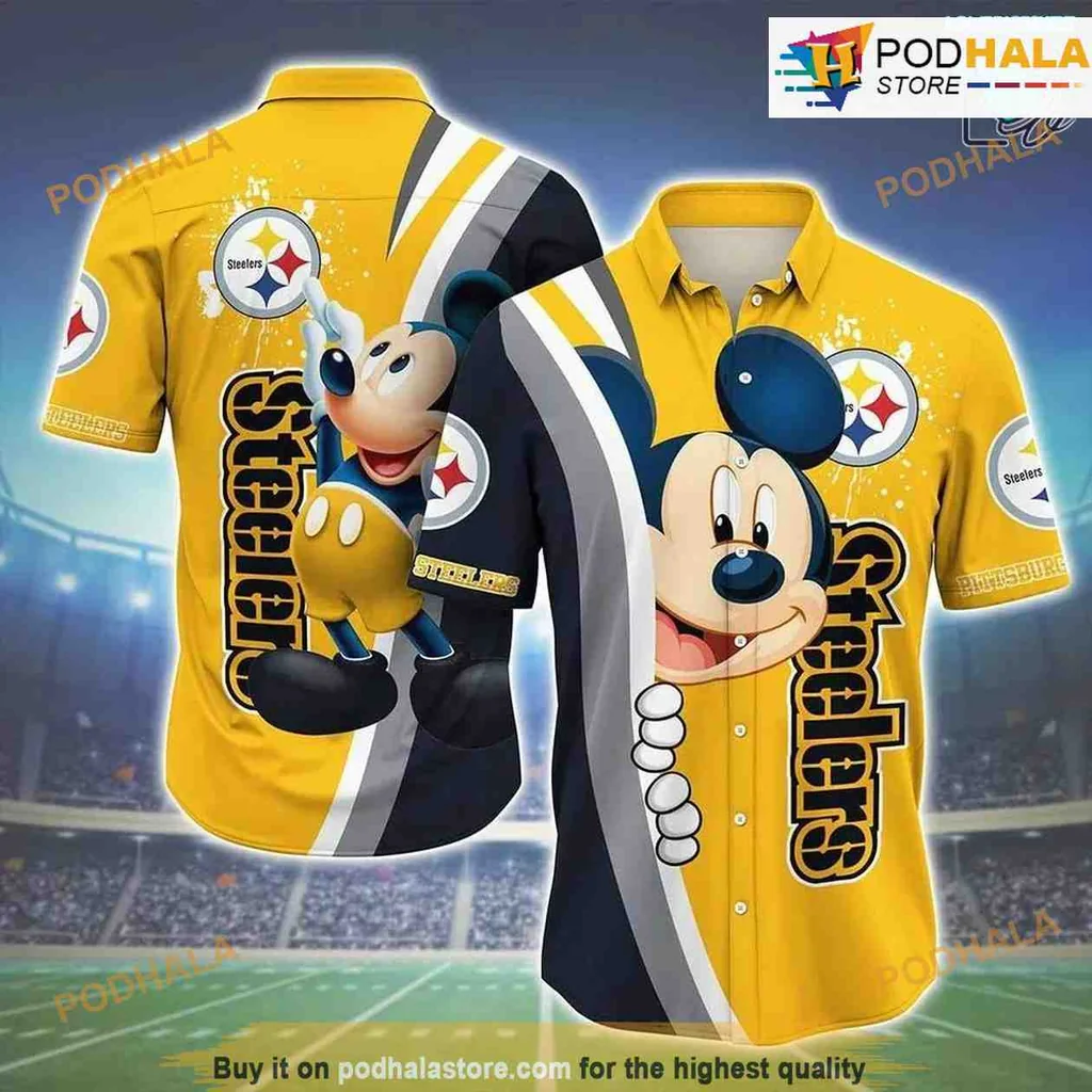 Pittsburgh Steelers Mickey Cartoon Hawaiian Shirt With Playful Design