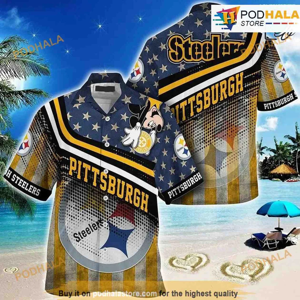 Pittsburgh Steelers Mickey Patriotic Hawaiian Shirt With American Flag Design