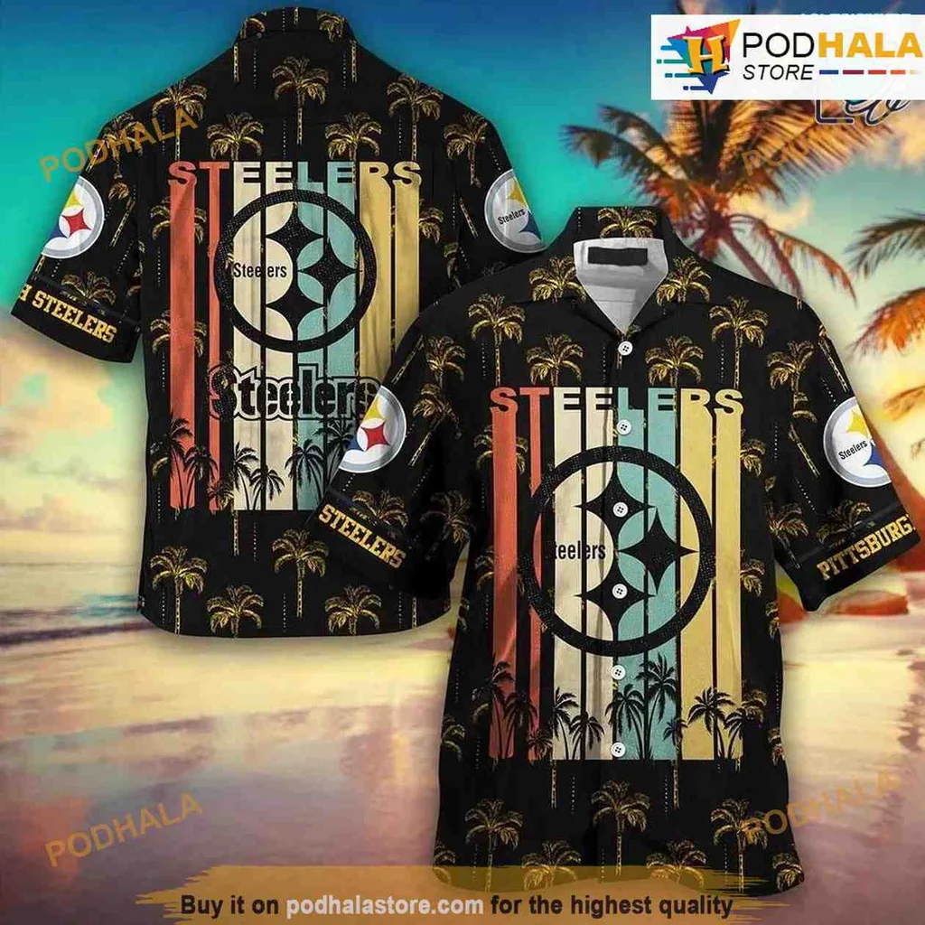 Pittsburgh Steelers Retro Hawaiian Shirt With Palm Trees And Sunset Colors