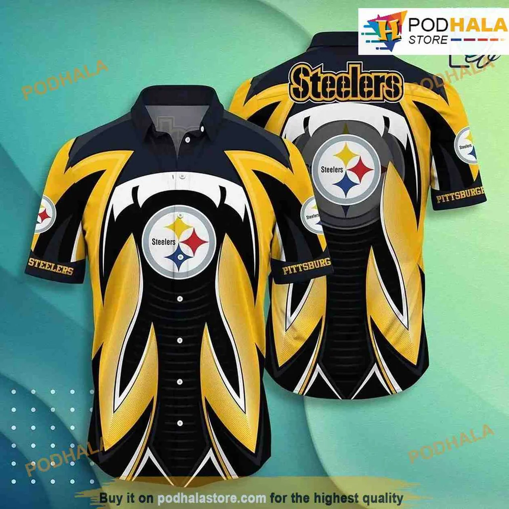Pittsburgh Steelers Summer Aloha Shirt, Bold Black And Gold Design