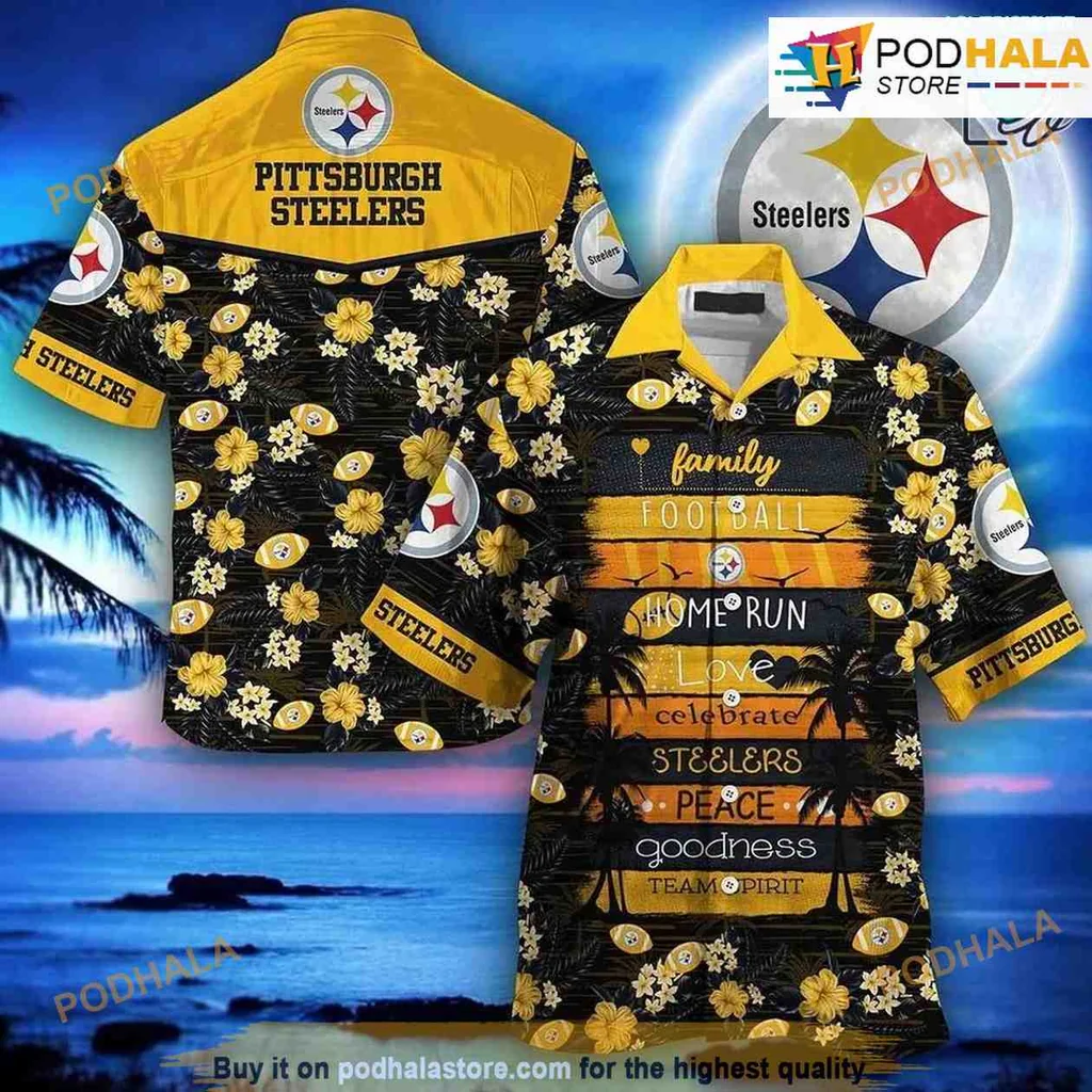 Pittsburgh Steelers Tropical Aloha Shirt With Floral Design And Team Logo