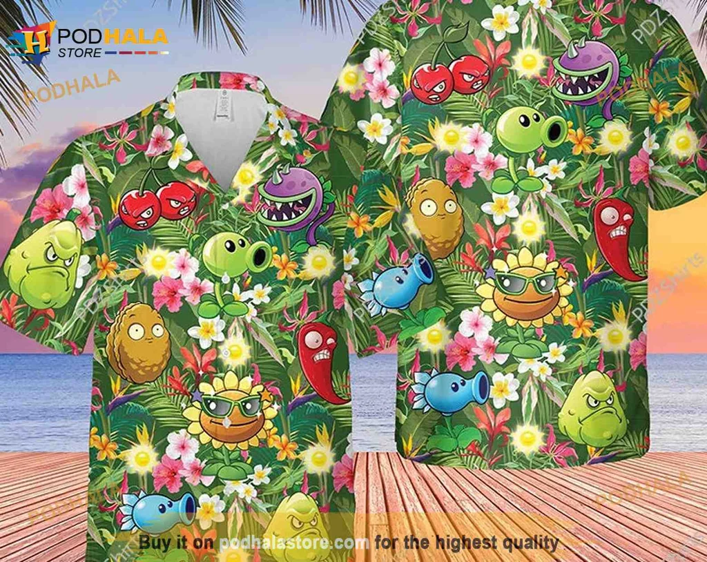Plants Vs Zombies Hawaiian Shirt With Colorful Cartoon Characters