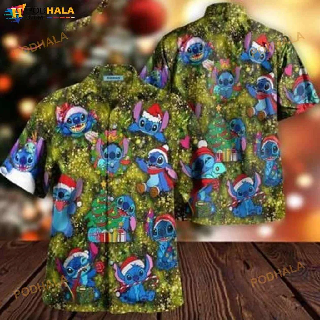 Playful Alien Christmas Hawaiian Shirt With Festive Cartoon Characters