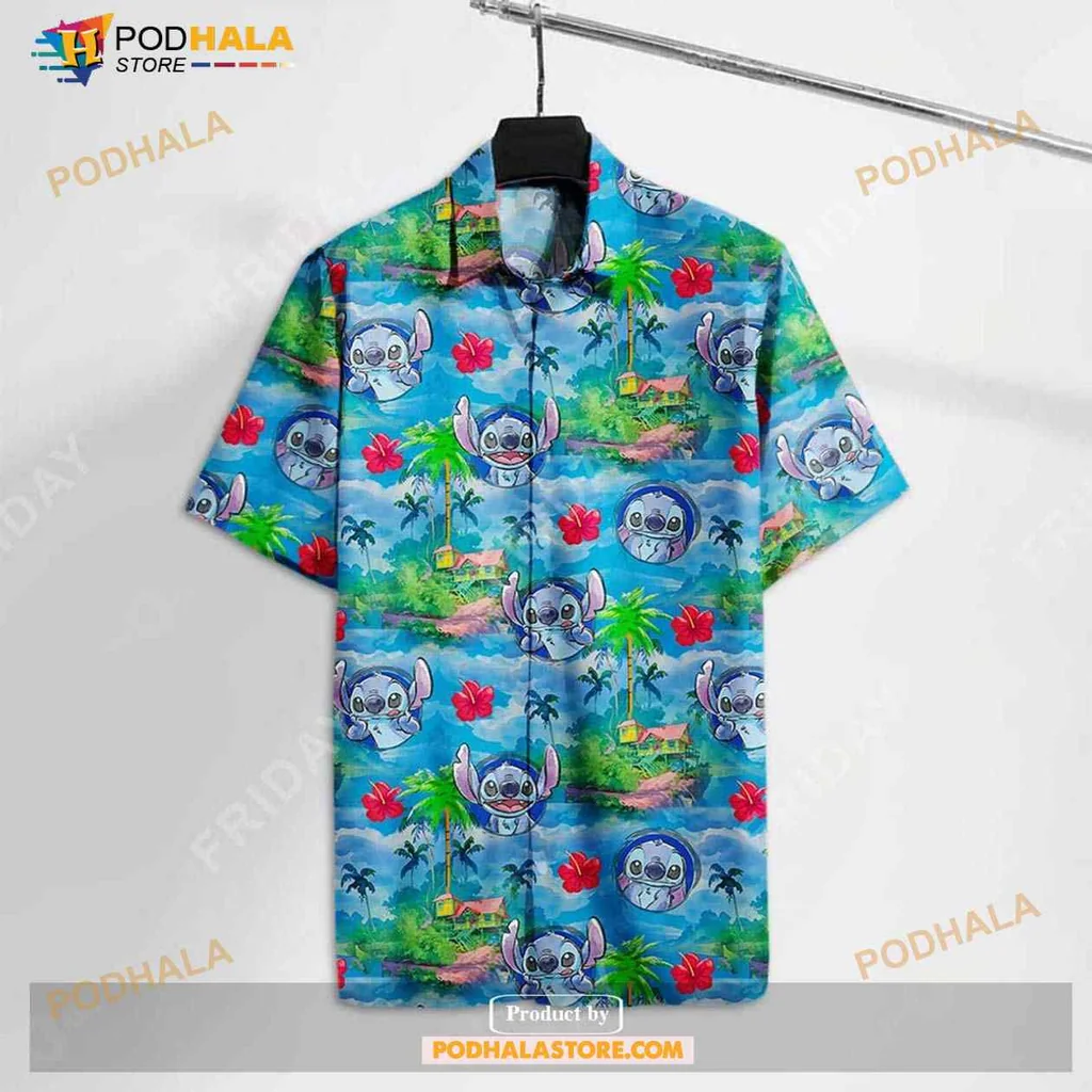 Playful Alien Tropical Aloha Shirt With Cartoon Character And Hibiscus Flowers