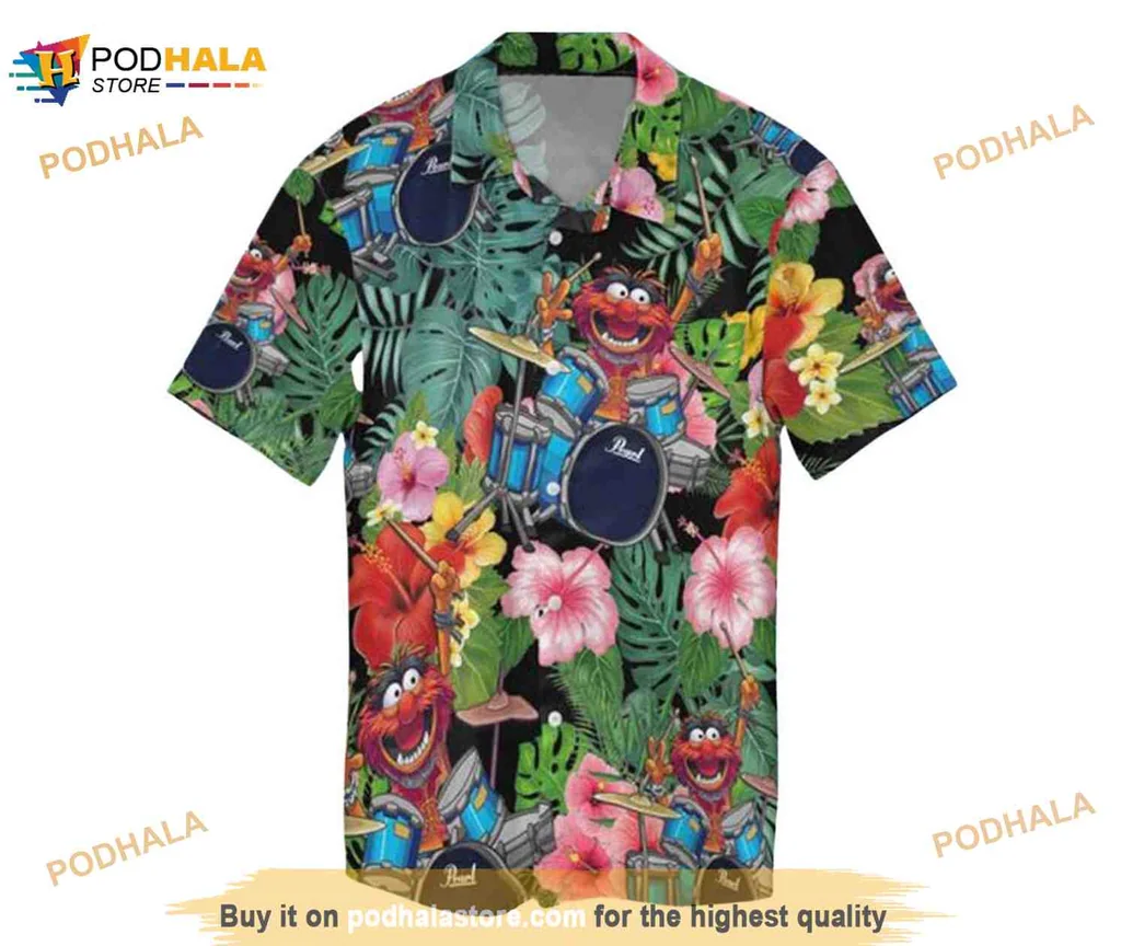 Playful Animal Muppets Hawaiian Shirt With Tropical Drumming Design