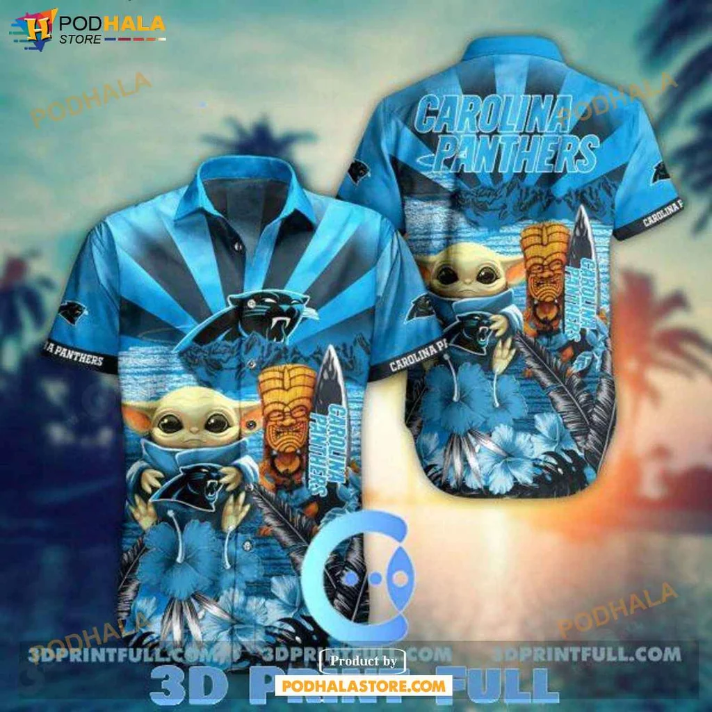 Playful Baby Yoda Hawaiian Shirt Nfl Carolina Panthers Summer Fun Shirt