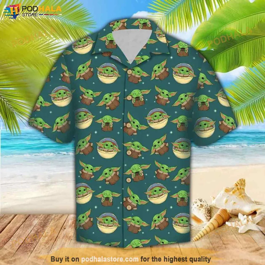 Playful Baby Yoda Hawaiian Shirt, Tropical Design For Star Wars Fans