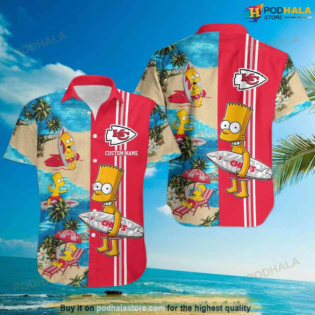 Playful Bart Simpson Hawaiian Shirt, Kansas City Chiefs Surf Design Shirt