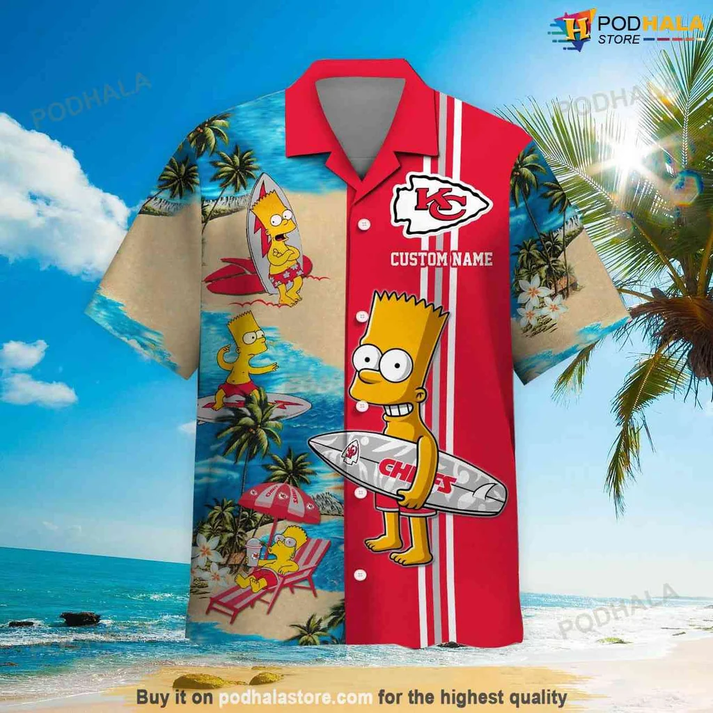 Playful Bart Simpson Aloha Shirt, Kansas City Chiefs Surf Design Shirt Playful Bart Simpson Aloha Shirt, Kansas City Chiefs Surf Design Shirt