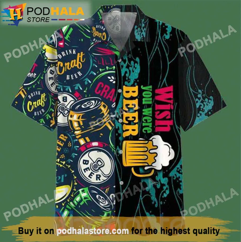 Playful Beer Can Hawaiian Shirt, Wish You Were Beer Design For Beer Lovers