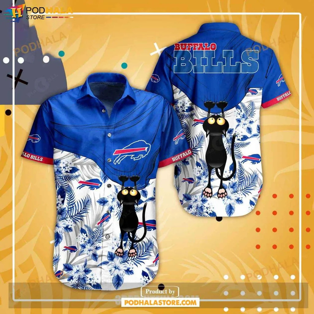 Playful Black Cat Hawaiian Shirt, Buffalo Bills Summer Vacation Tee