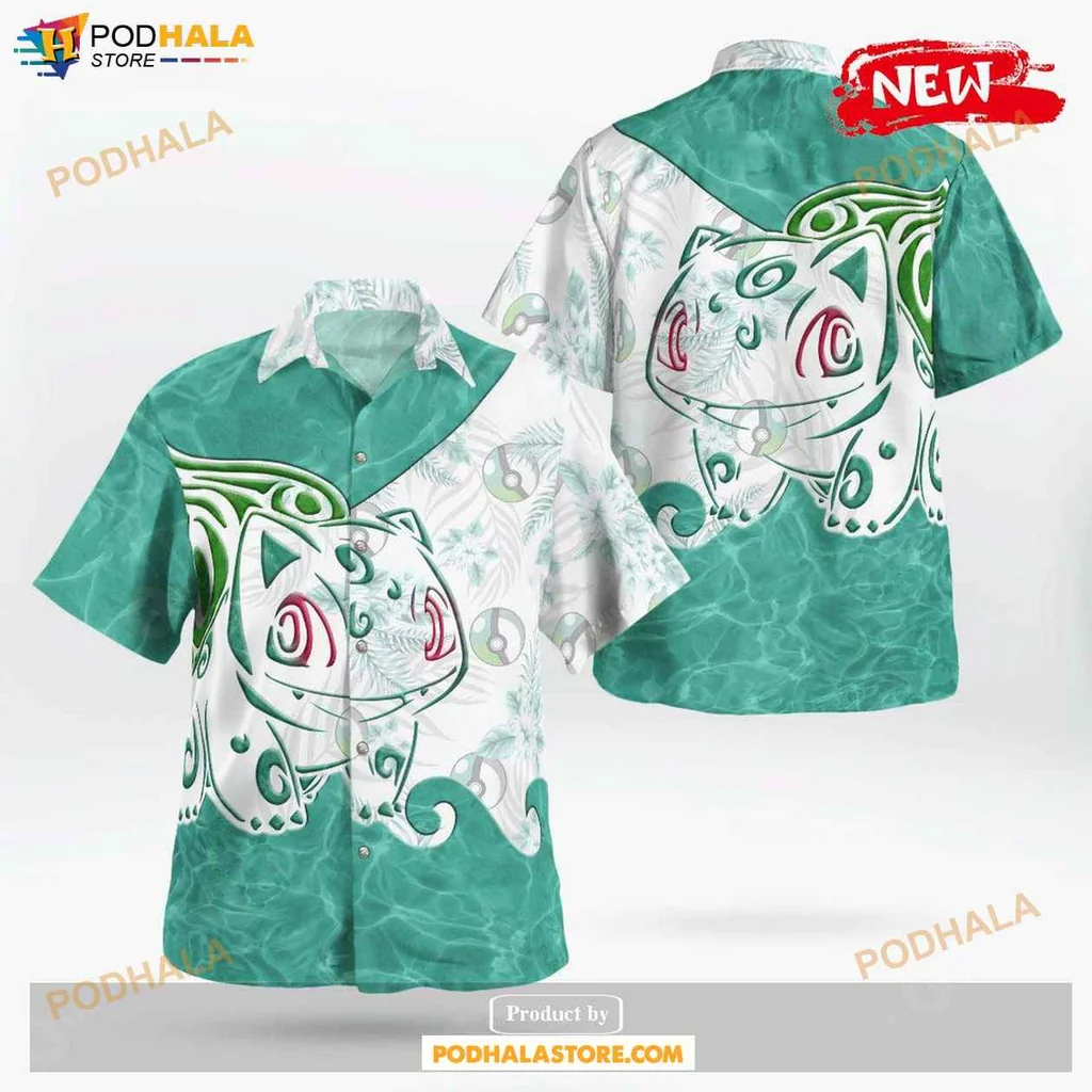 Playful Bulbasaur Aloha Shirt, Tropical Design Shirt For Men And Women