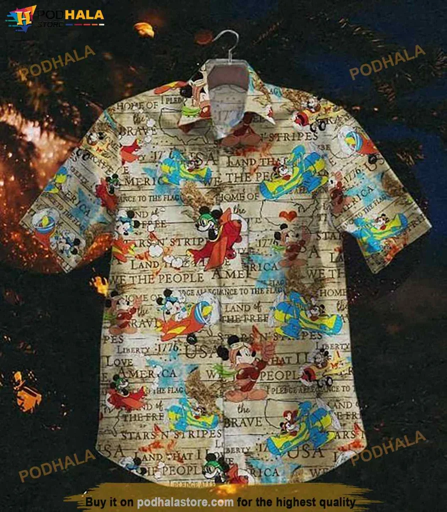 Playful Cartoon Character Hawaiian Shirt, Vibrant Mickey Mouse Design For Men