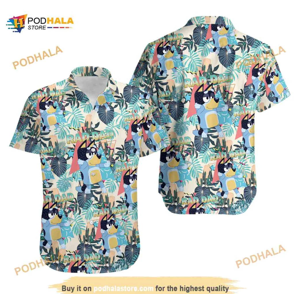 Playful Cartoon Dog Hawaiian Shirt With Tropical Foliage Design