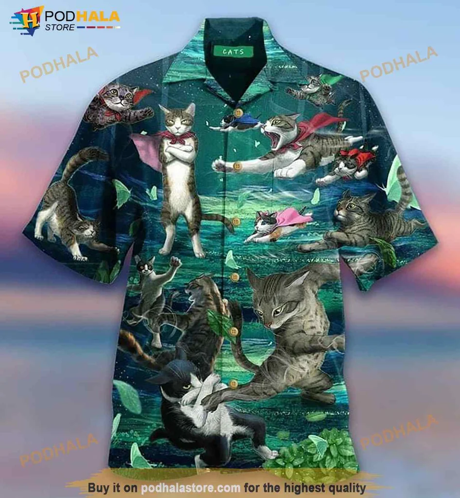 Playful Cat Kung Fu Hawaiian Shirt With Colorful Martial Arts Design