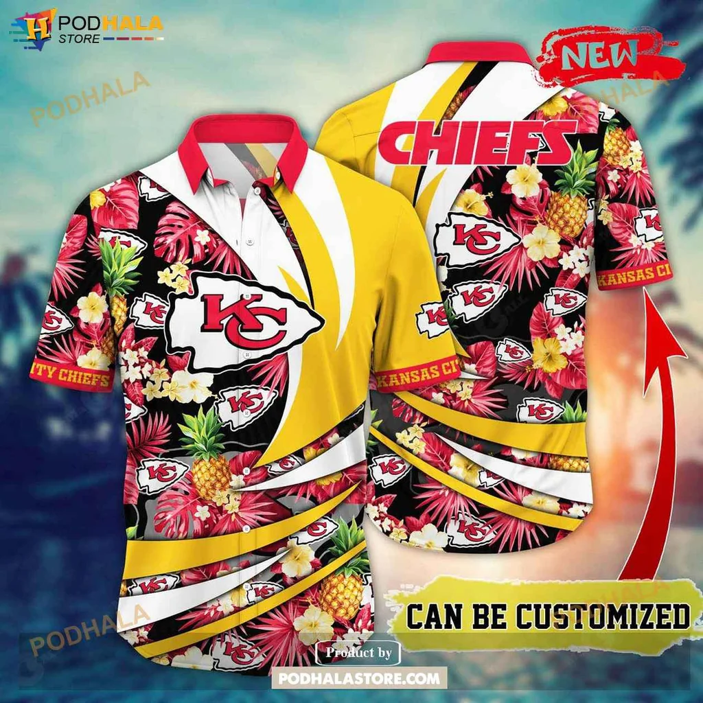 Playful Chiefs Aloha Shirt, Personalized Kansas City Chiefs Summer Shirt With Tropical Design