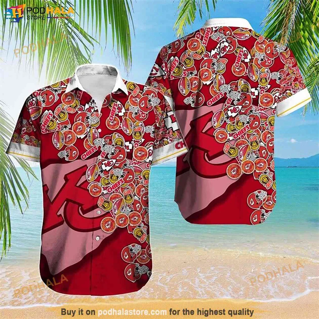 Playful Chiefs Fan Aloha Shirt, Vibrant Red Shirt For Kansas City Chiefs Supporters