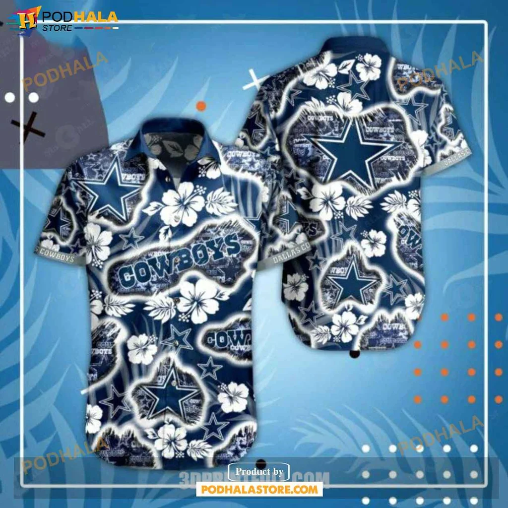 Playful Dallas Cowboys Hawaiian Shirt With Vibrant Stars And Tropical Flowers