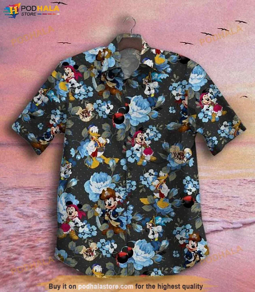 Playful Disney Character Hawaiian Shirt Featuring Mickey And Donald Duck, Vibrant Tropical Design