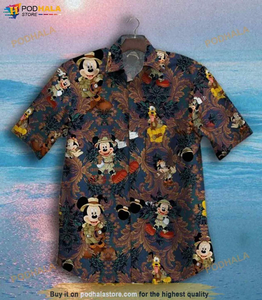 Playful Disney Character Hawaiian Shirt, Vibrant Mickey Mouse Summer Outfit For Men