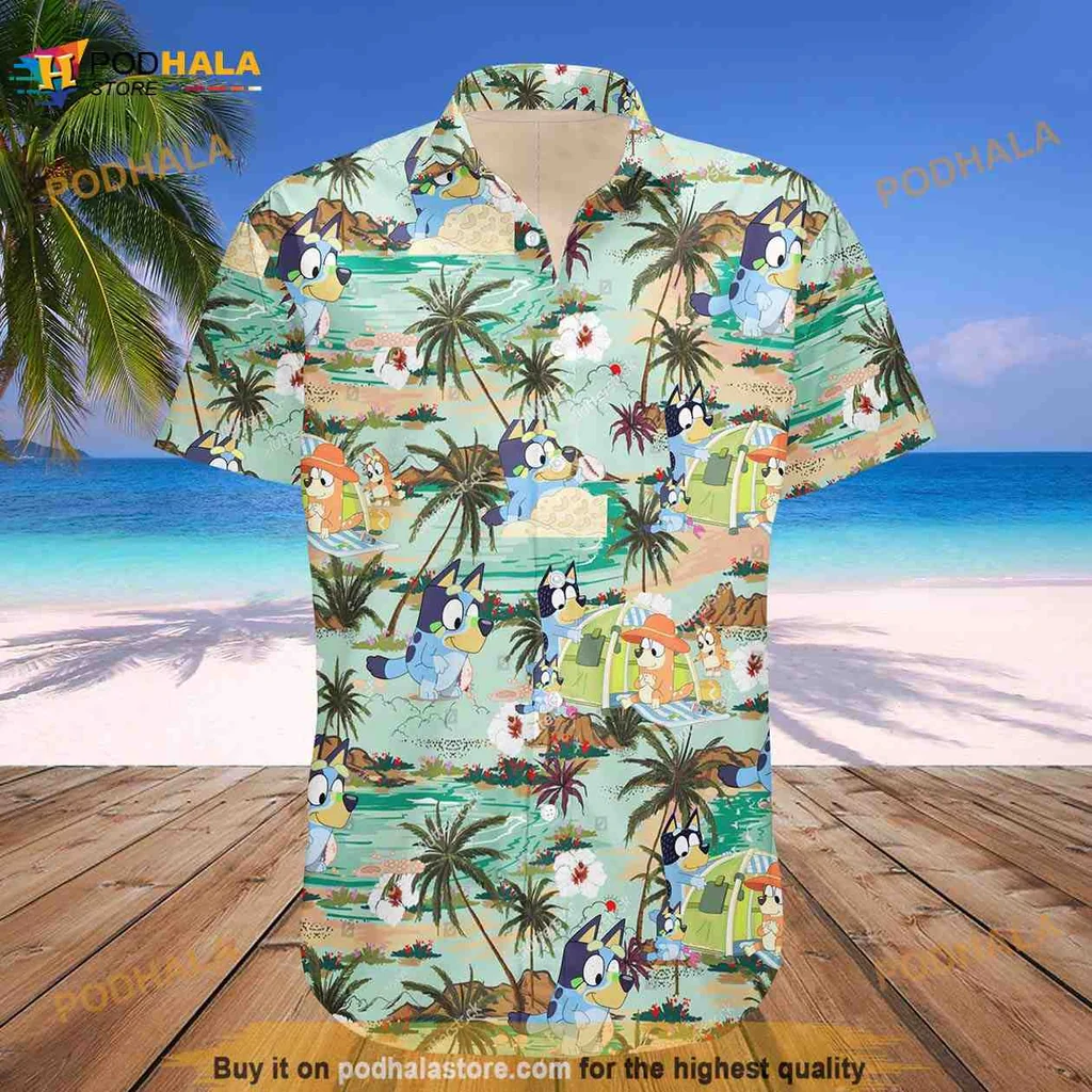 Playful Dog Cartoon Hawaiian Shirt With Tropical Print