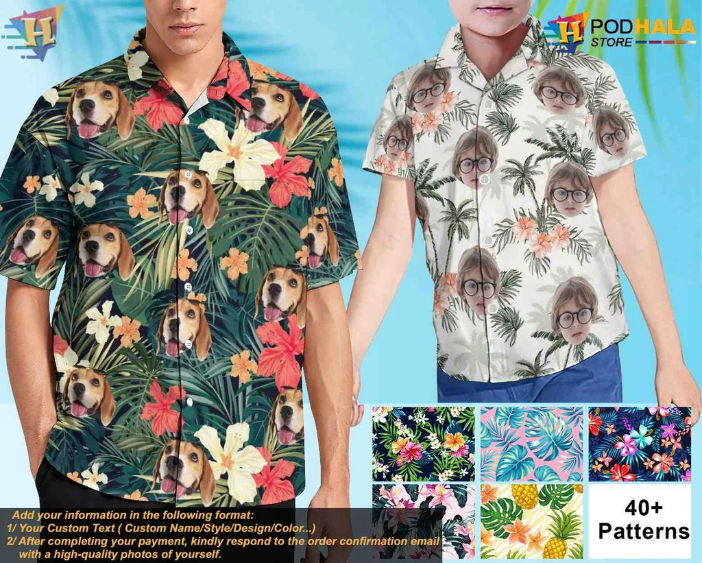 Playful Dog Tropical Hawaiian Shirt With Colorful Floral Pattern
