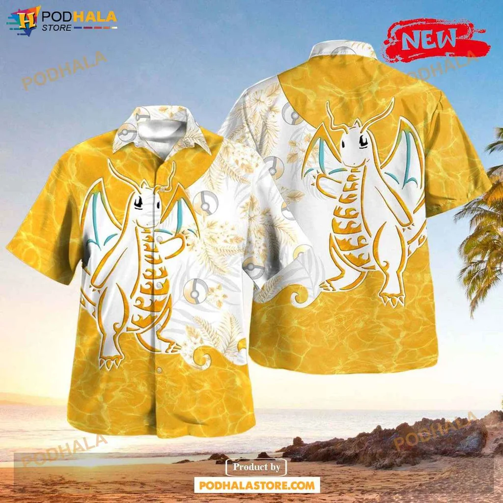 Playful Dragon Aloha Shirt, Vibrant Tropical Shirt For Beach Lovers And Fantasy Fans