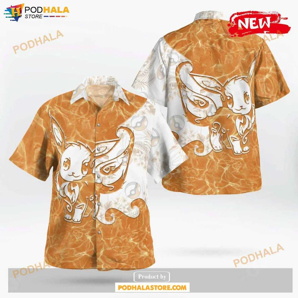 Playful Eevee Aloha Shirt, Tropical Design For Men And Women, Summer Vibes