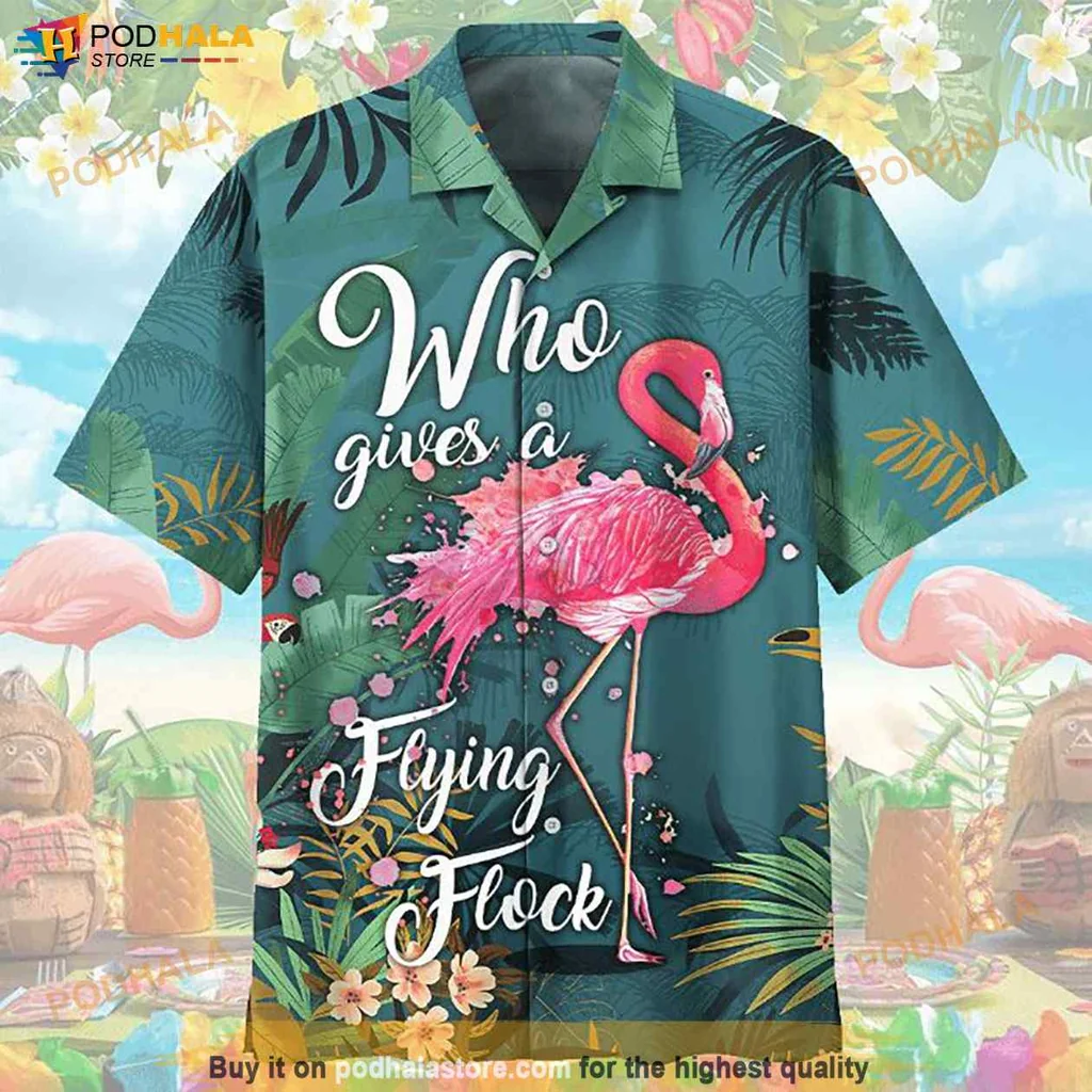 Playful Flamingo Hawaiian Shirt, Funny Tropical Flowers Design For Beach Lovers