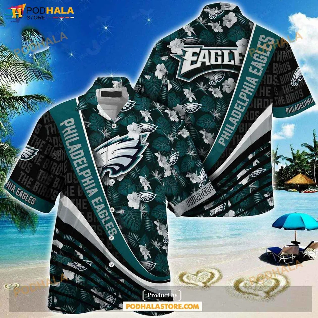 Playful Floral Eagles Hawaiian Shirt, Tropical Summer Design For Fans