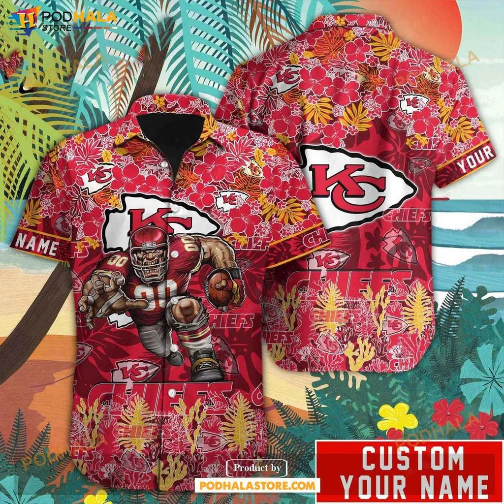Playful Football Fan Kansas City Chiefs Hawaiian Shirt With Vibrant Tropical Design