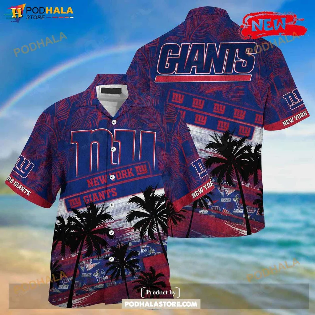 Playful Giants Aloha Shirt, New York Giants Summer Palm Tree Design Shirt