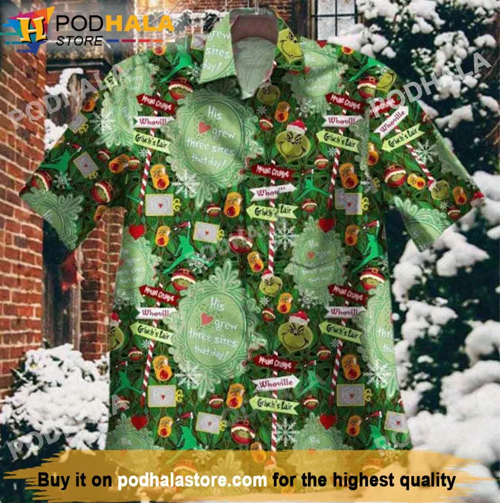 Playful Grinch Christmas Hawaiian Shirt, Festive Holiday Gift For Fans