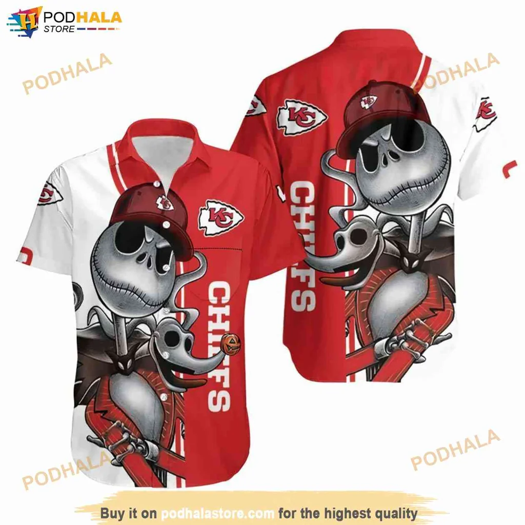 Playful Jack Skellington Aloha Shirt, Kansas City Chiefs Gifts For Fans