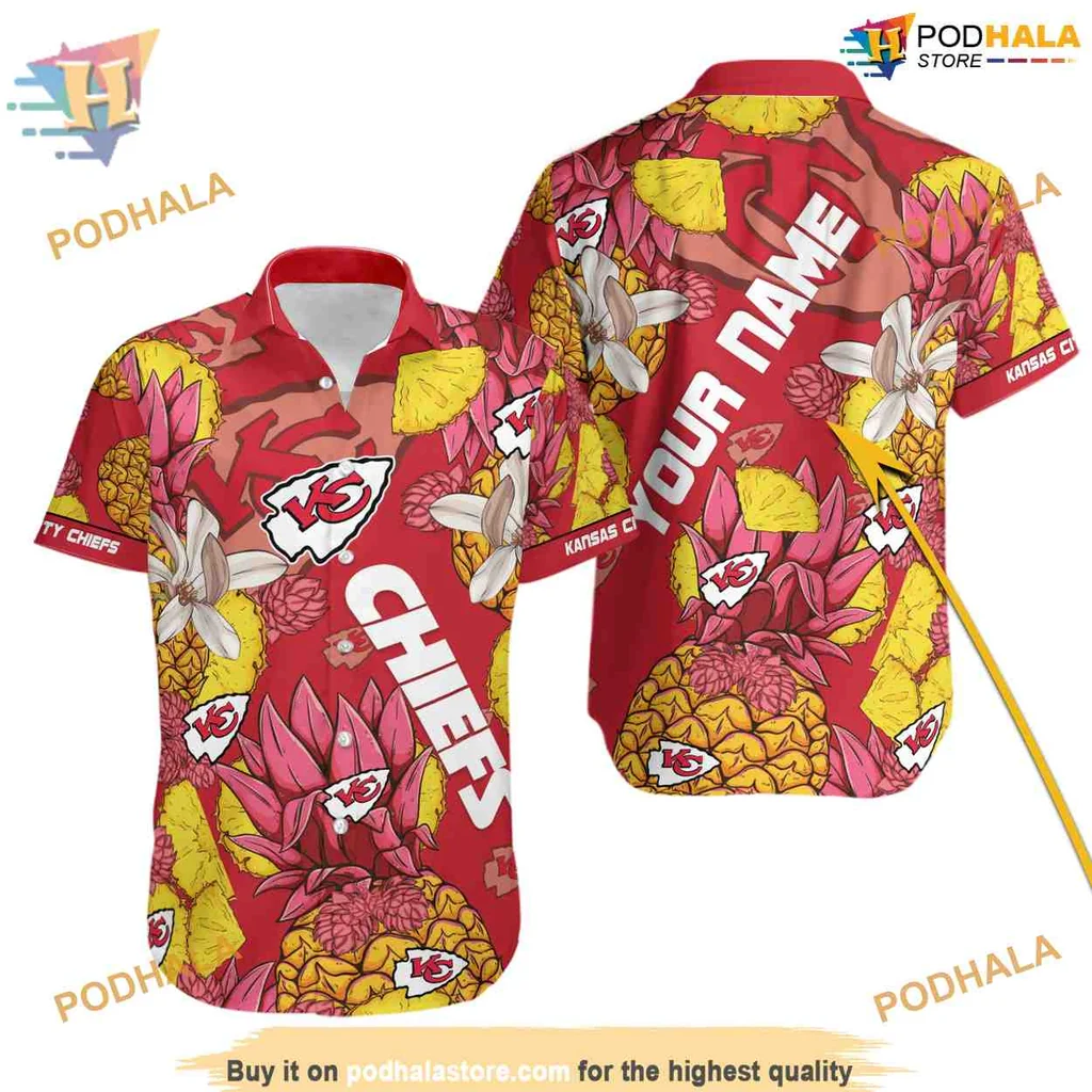 Playful Kansas City Chiefs Hawaiian Shirt, Personalized Womens Design With Tropical Elements