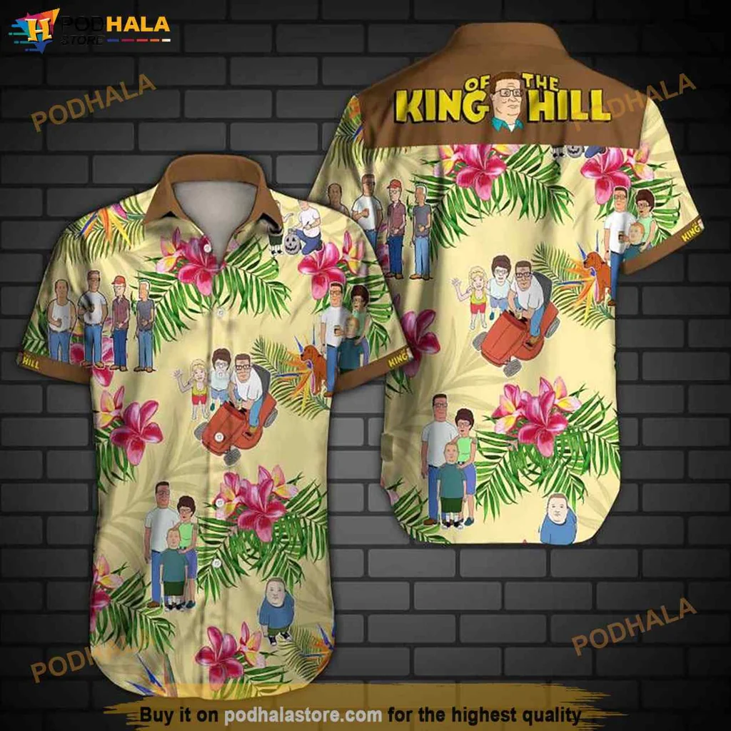Playful King Of The Hill Hawaiian Shirt, Tropical Design With Vibrant Characters