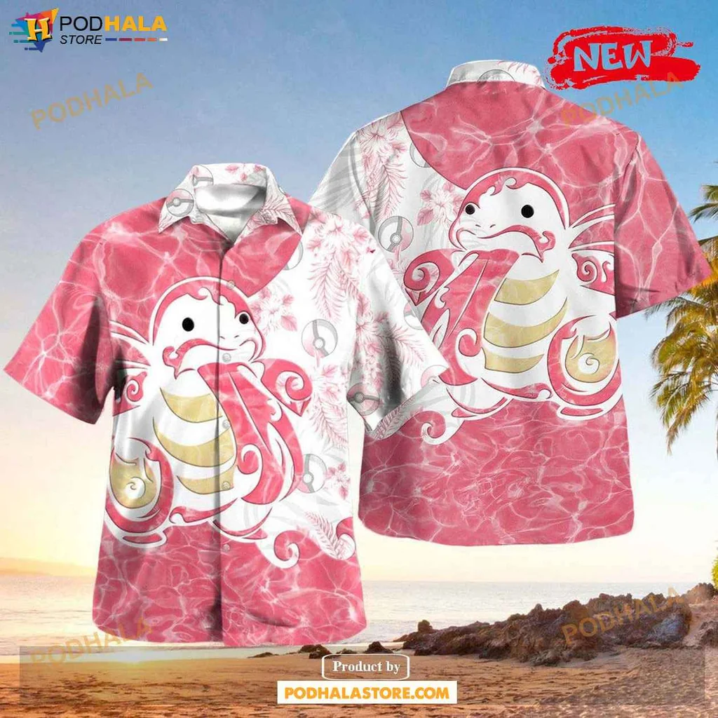 Playful Lickitung Aloha Shirt, Tropical Cartoon Design Shirt For Summer Fun