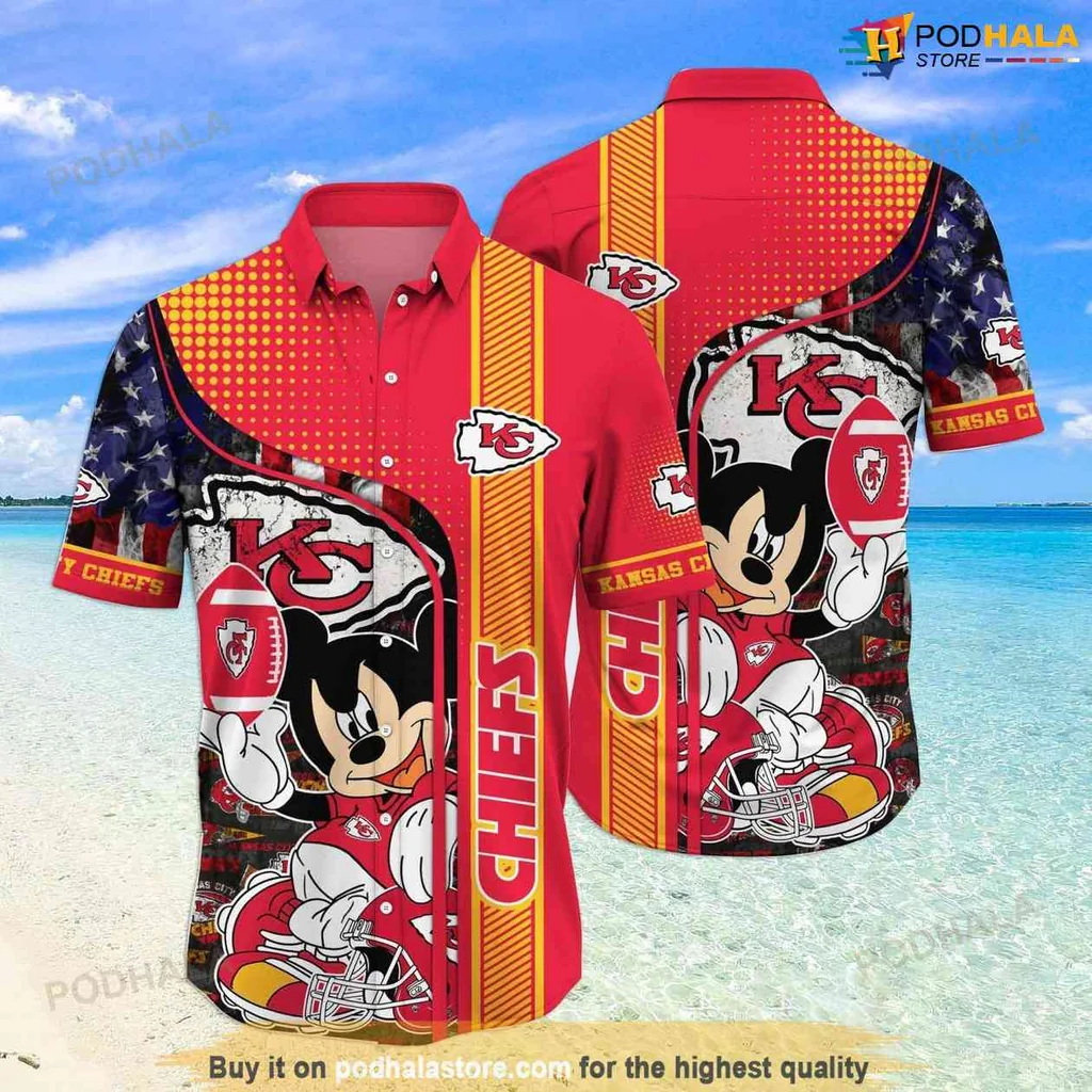 Playful Mickey Mouse Hawaiian Shirt Kansas City Chiefs 3d Design In Red And Yellow