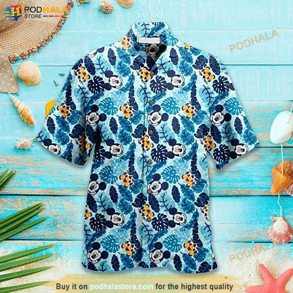 Playful Mickey Mouse Hawaiian Shirt, Vibrant Tropical Design For Summer Fun