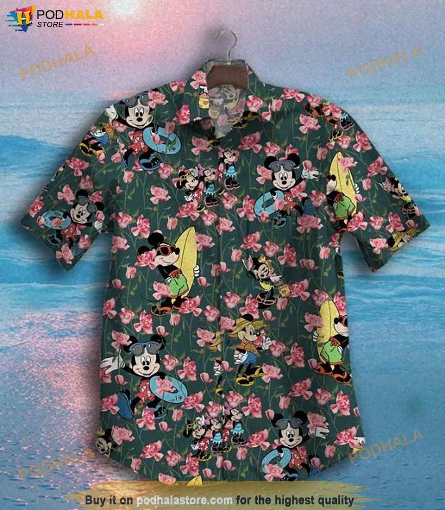 Playful Mickey Mouse Hawaiian Shirt, Vibrant Tropical Design For Summer Fun