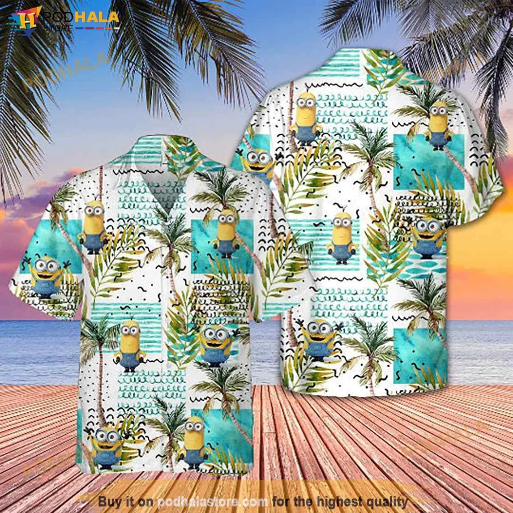 Playful Minions Tropical Shirt, Vintage Hibiscus Pattern For Summer Fun