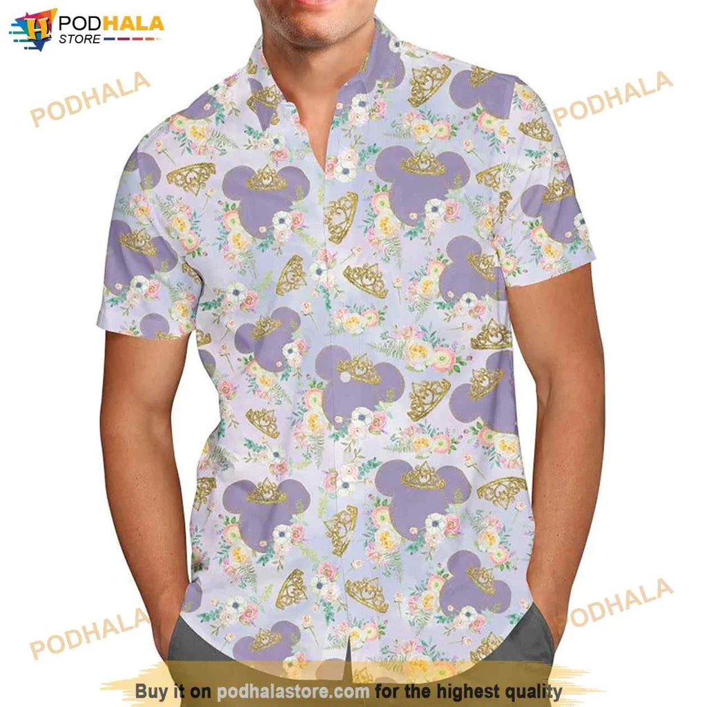 Playful Minnie Mouse Hawaiian Shirt With Floral Design And Cartoon Elements