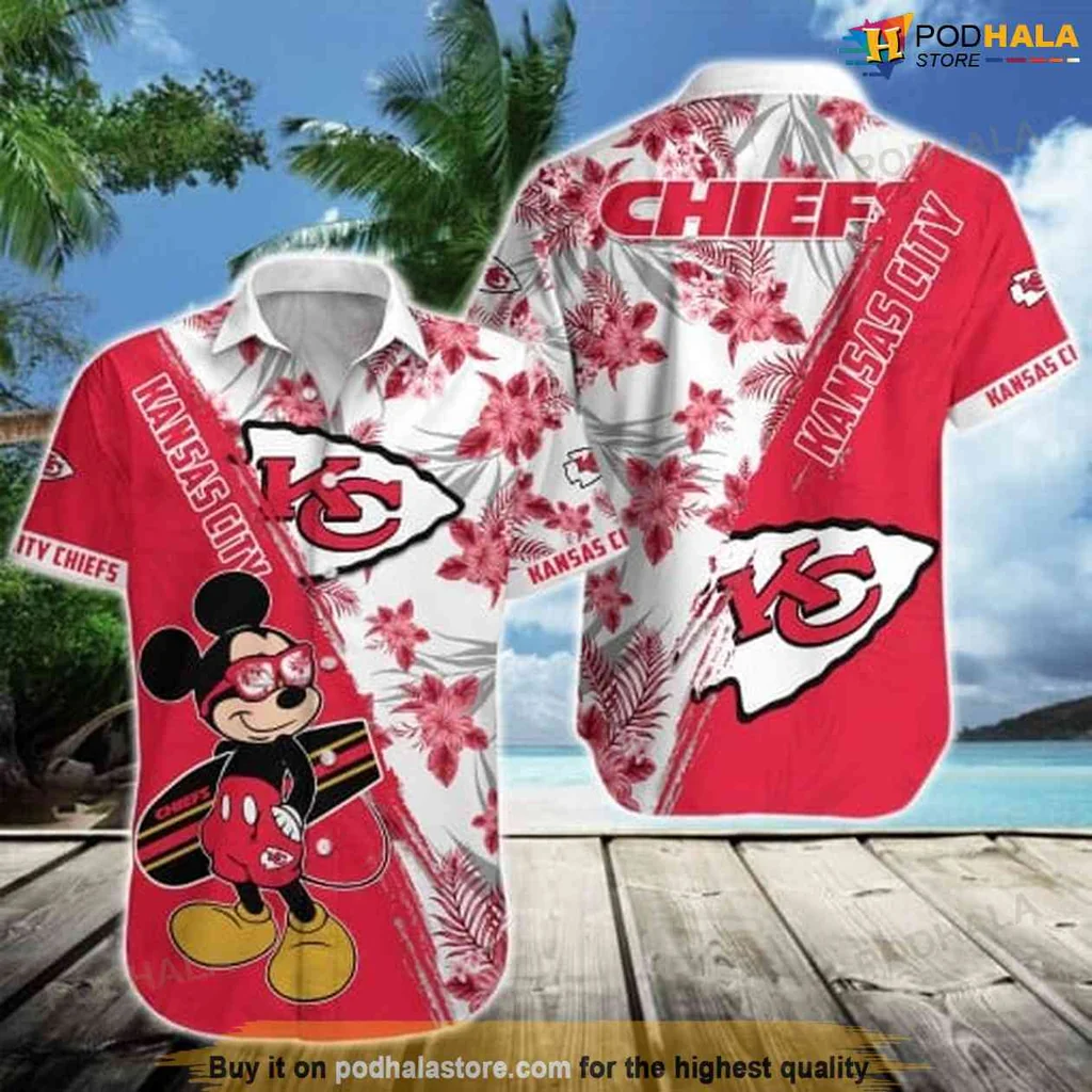 Playful Mouse Fan Hawaiian Shirt, Mickey Chiefs Design For Beach Vacations