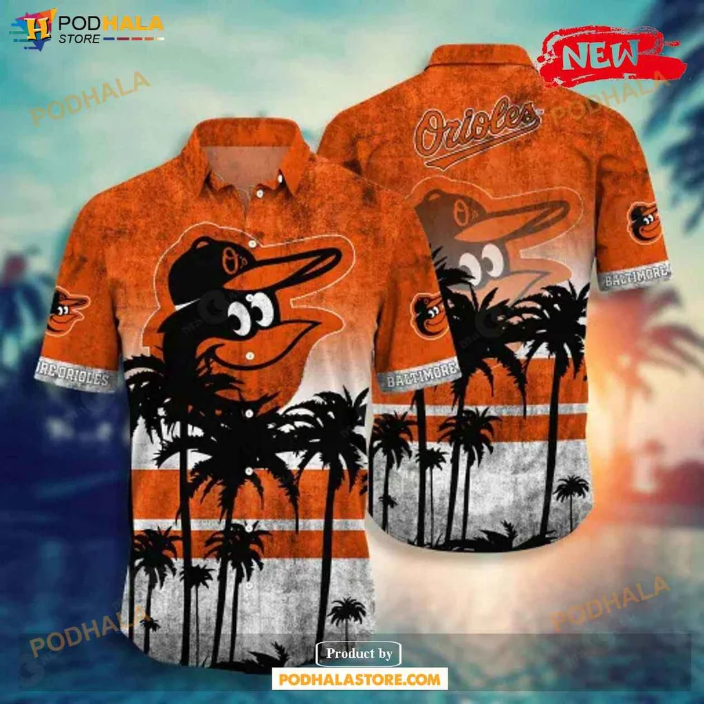 Playful Orioles Aloha Shirt, Tropical Sunset Design Hawaiian Shirt