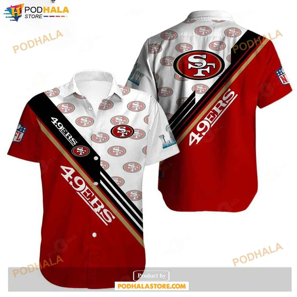 Playful Pattern 49ers Hawaiian Shirt, Sporty Red And White Design For Fans