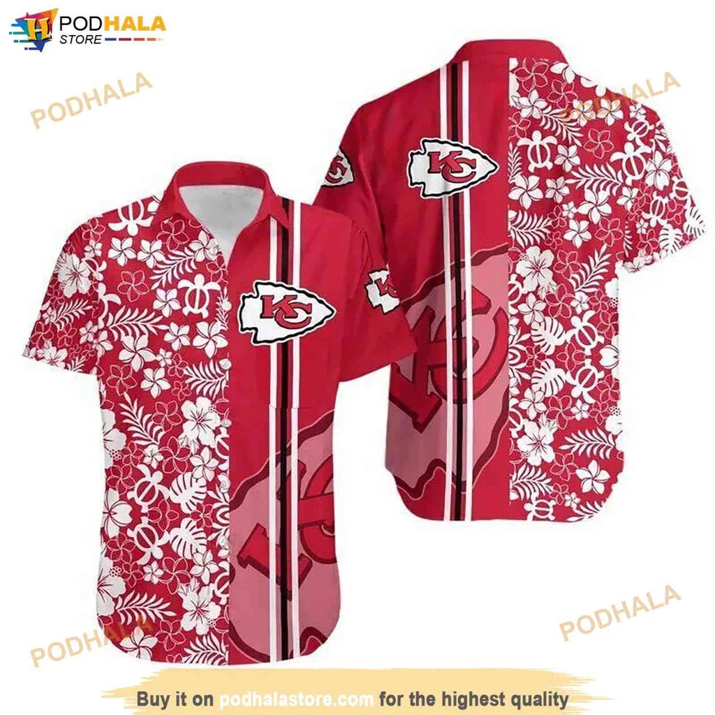Playful Pattern Kansas City Chiefs Hawaiian Shirt, Vibrant Red Floral Design, Summer Casual Wear