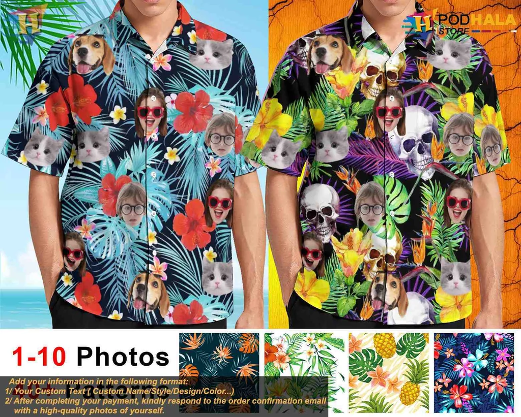 Playful Pet Faces Halloween Hawaiian Shirt With Colorful Tropical Design