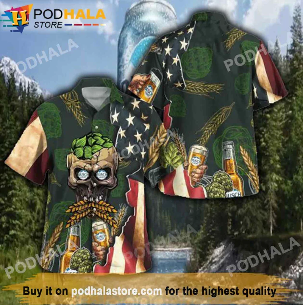 Playful Skull And Beer Hawaiian Shirt, Busch Light Design For Beer Lovers